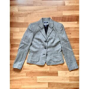 Chaps Women's Grey 100% Wool Blazer Size 4 Tweed Preppy Academia Business Casual